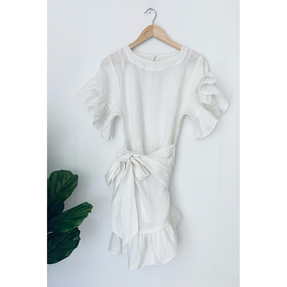 Linen Ruffle Wrap Dress